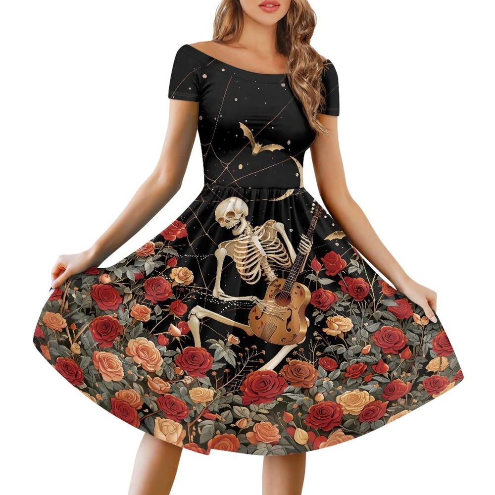1235 Rose Halloween Dress Plus Size Sexy Halloween Skeleton Dress Costume